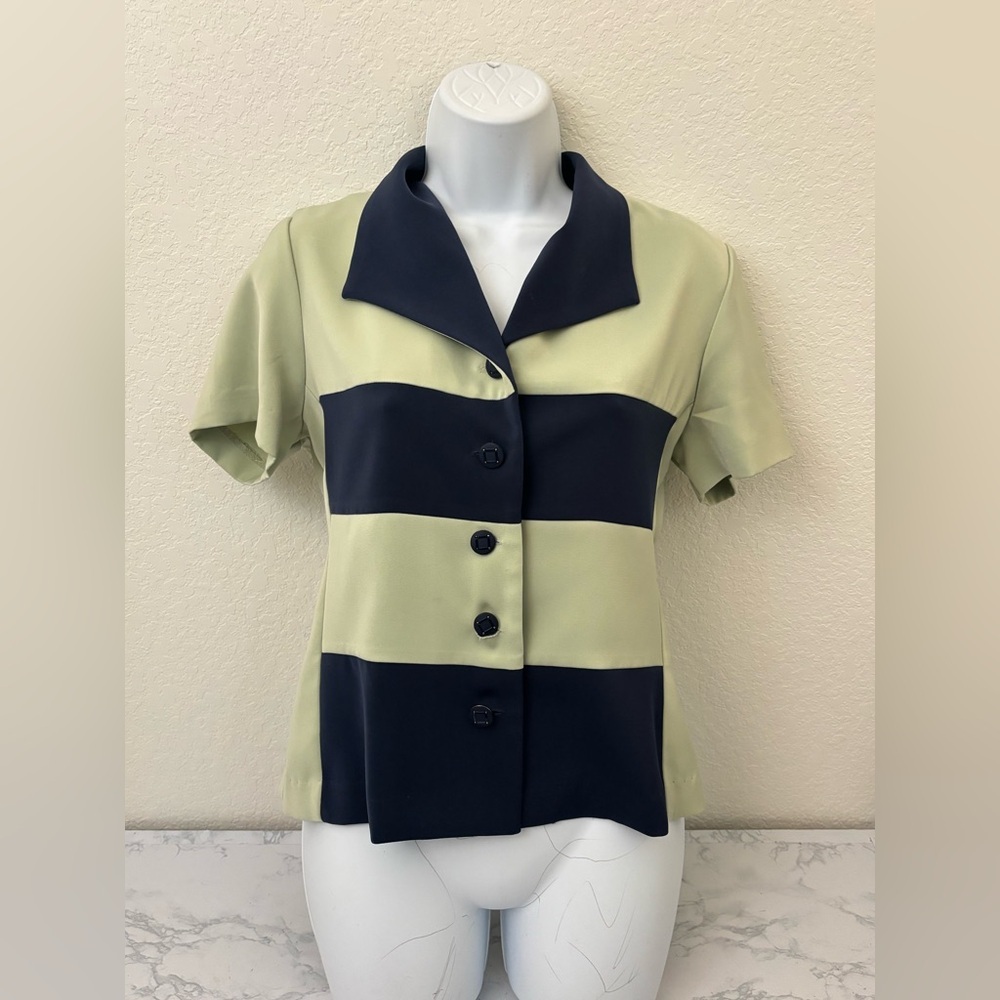90s Y2K Helene Blake Women's Short Sleeve Button Down Blouse Sz 8P Petite Vtg E​